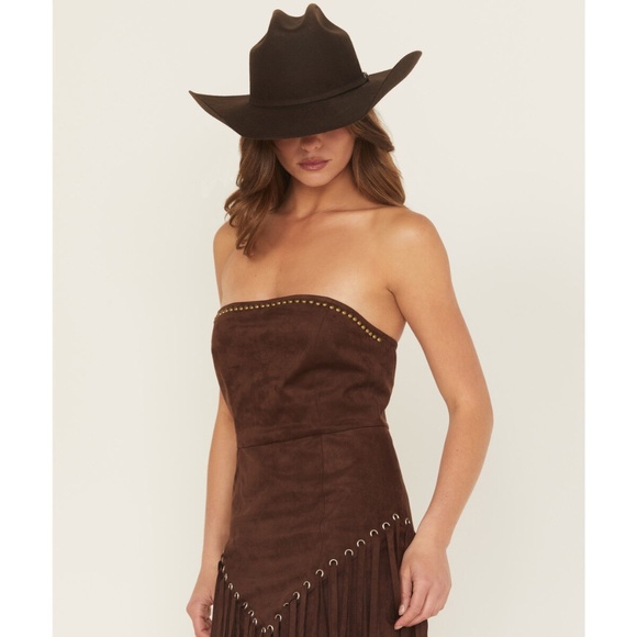 blue b Dresses & Skirts - BLUE B WOMEN'S FRINGE FAUX SUEDE STRAPLESS MINI DRESS XL